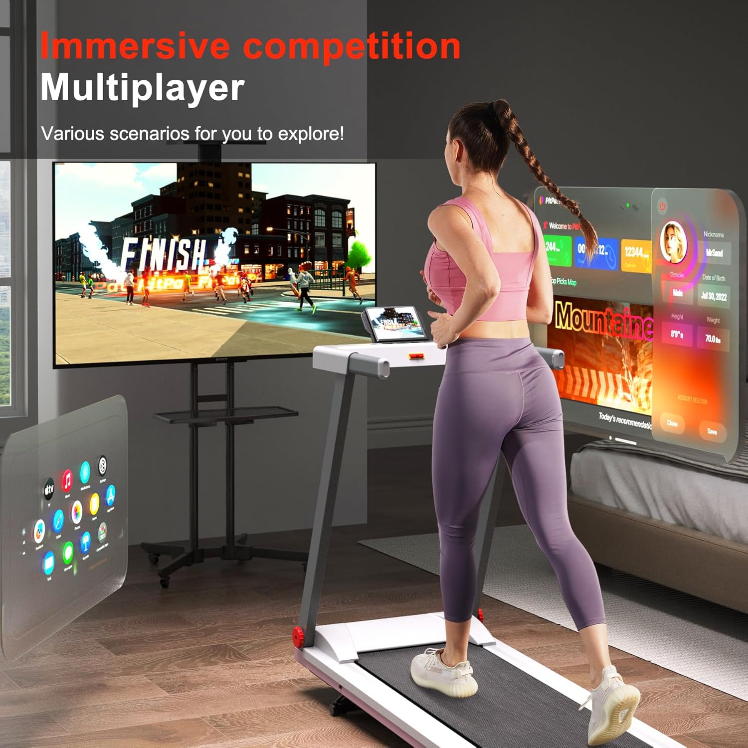 4-in-1 Treadmills for Home with Incline and Handles, Foldable Treadmill for Home Small Spaces, 300 LBS Capacity 3.0 HP 7.5 MPH Folding Running Treadmill with Smart App