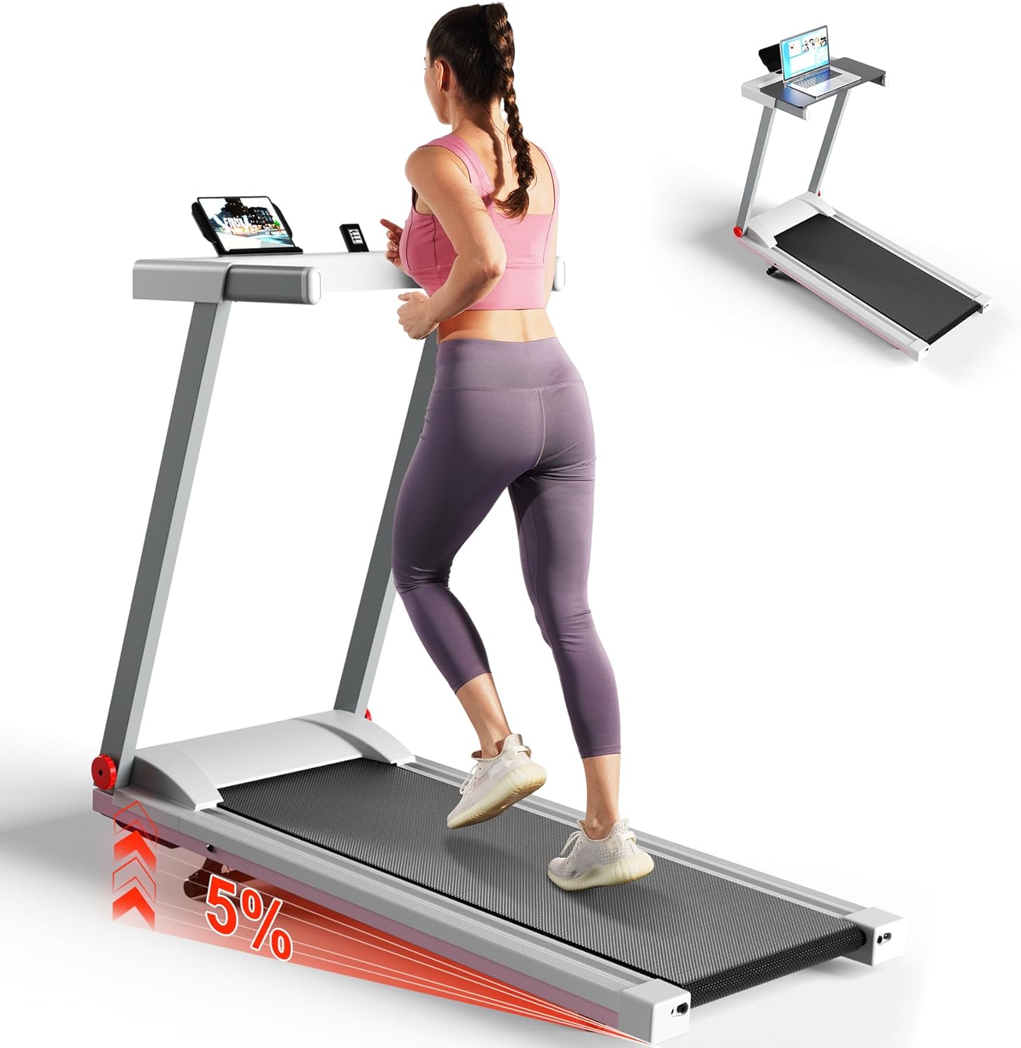 4-in-1 Treadmills for Home with Incline and Handles, Foldable Treadmill for Home Small Spaces, 300 LBS Capacity 3.0 HP 7.5 MPH Folding Running Treadmill with Smart App