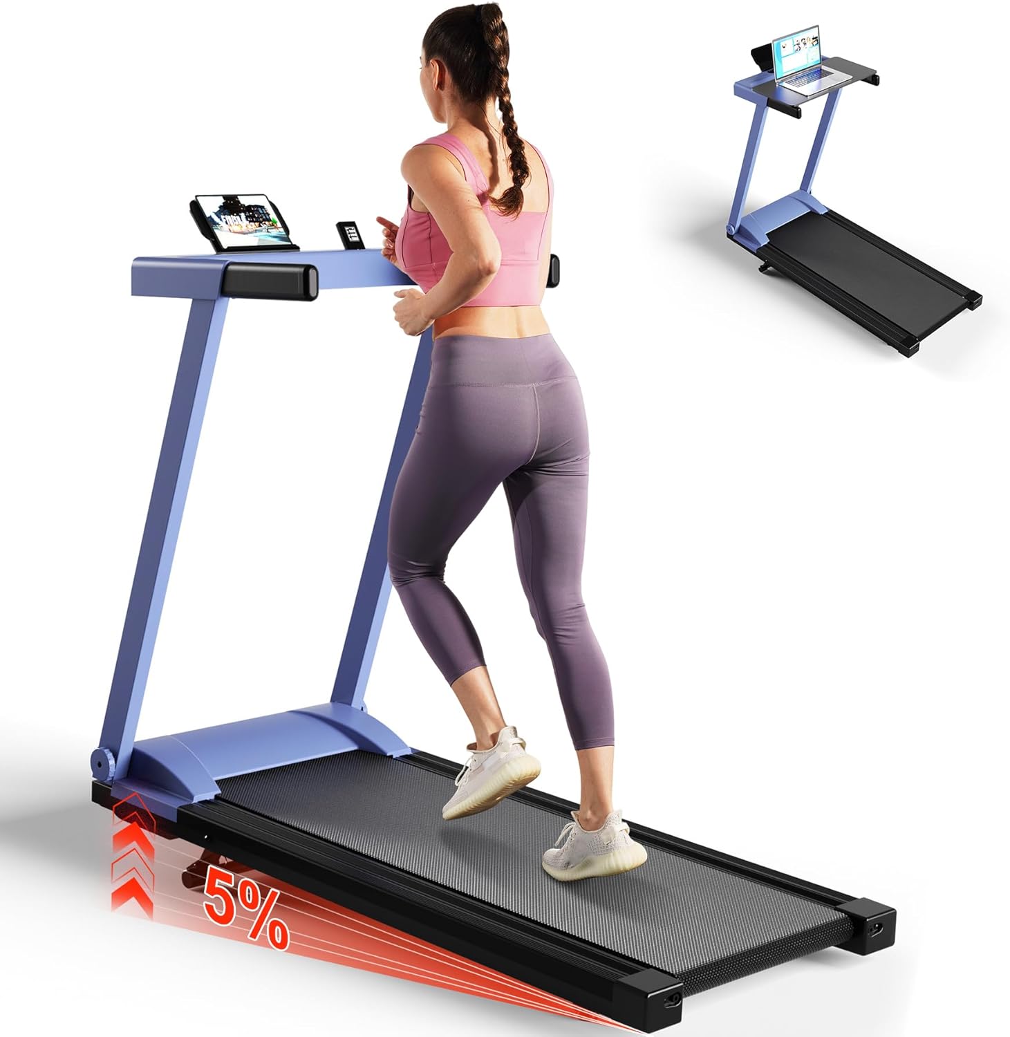 4-in-1 Treadmills for Home with Incline and Handles, Foldable Treadmill for Home Small Spaces, 300 LBS Capacity 3.0 HP 7.5 MPH Folding Running Treadmill with Smart App