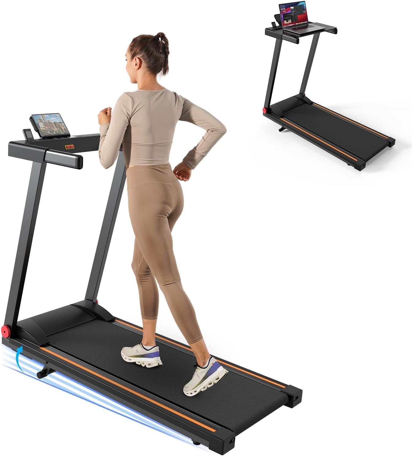 4-in-1 Treadmills for Home with Incline and Handles, Foldable Treadmill for Home Small Spaces, 300 LBS Capacity 3.0 HP 7.5 MPH Folding Running Treadmill with Smart App