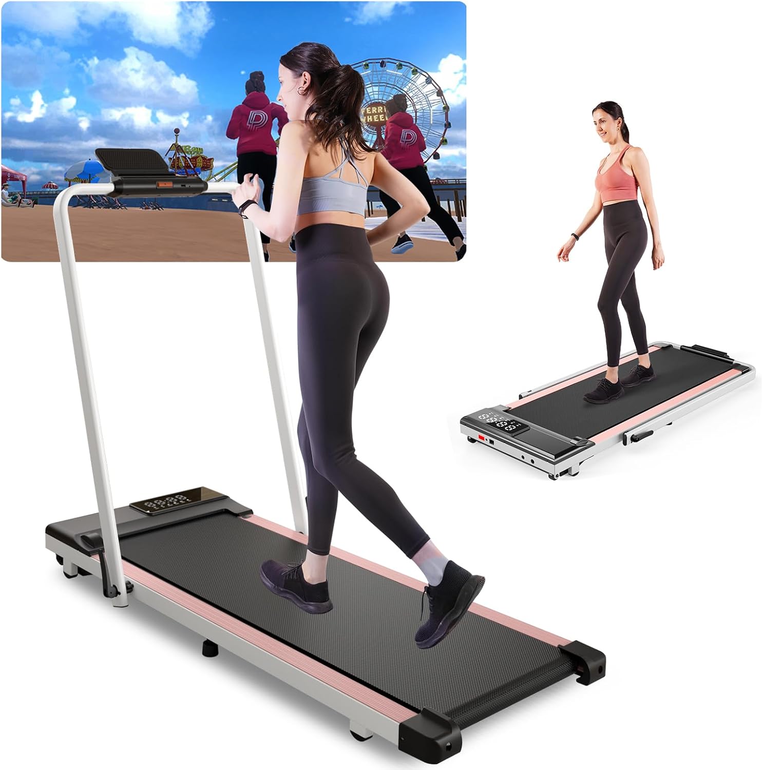 Walking Pad Treadmill with Handle Bar 300 LBS Capacity Foldable Treadmills for Small Space 3-in-1, 3.0HP Portable Under Desk Treadmill for Home Office with LED Display Remote APP Control