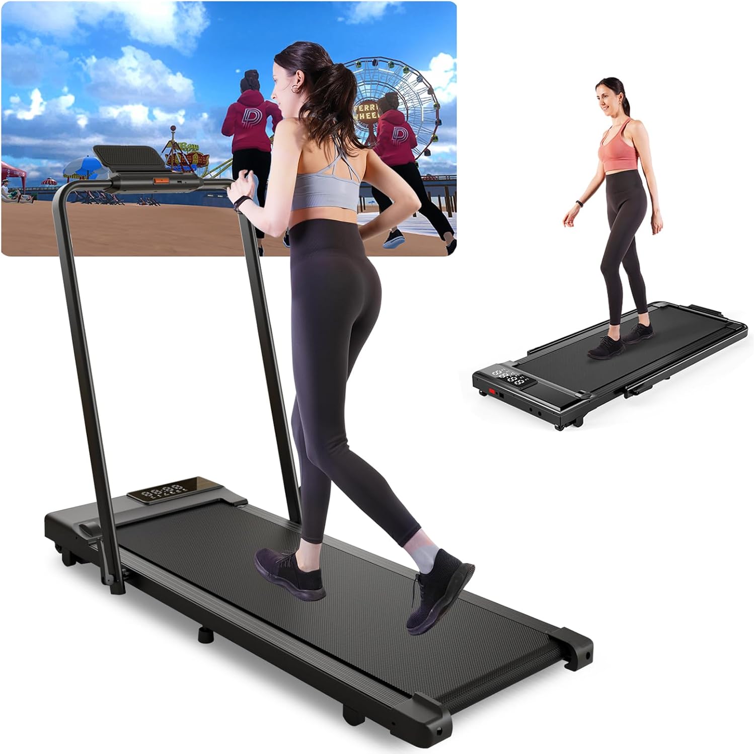 Walking Pad Treadmill with Handle Bar 300 LBS Capacity Foldable Treadmills for Small Space 3-in-1, 3.0HP Portable Under Desk Treadmill for Home Office with LED Display Remote APP Control