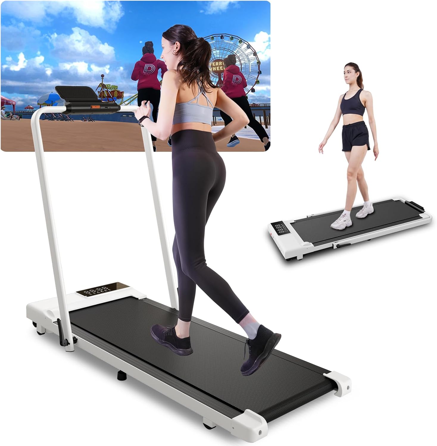 Walking Pad Treadmill with Handle Bar 300 LBS Capacity Foldable Treadmills for Small Space 3-in-1, 3.0HP Portable Under Desk Treadmill for Home Office with LED Display Remote APP Control