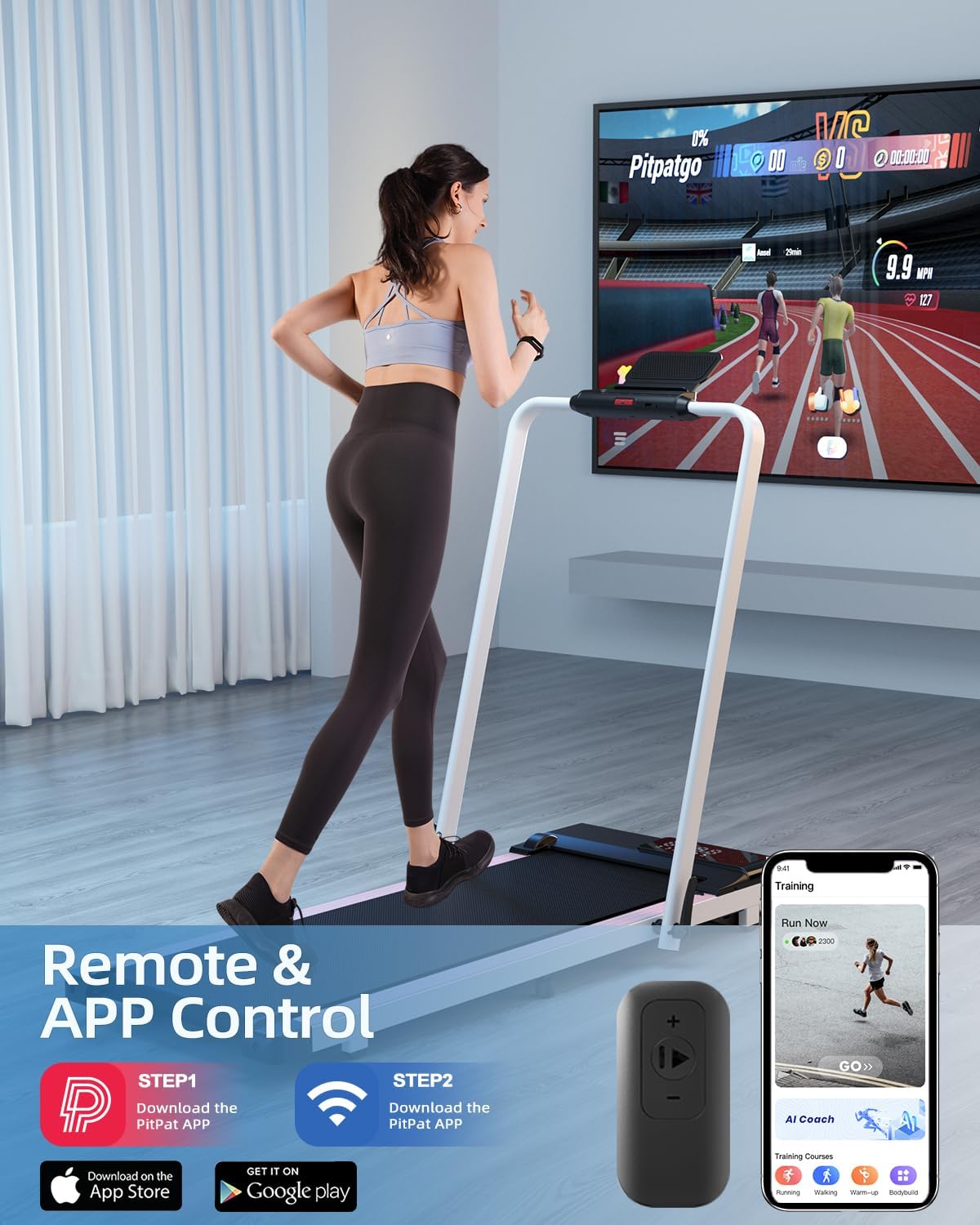 Walking Pad Treadmill with Handle Bar 3.0 HP Foldable Treadmills 300LBS Capacity Folding Walking Pad 3 in 1 Under Desk Treadmill Remote Control with APP