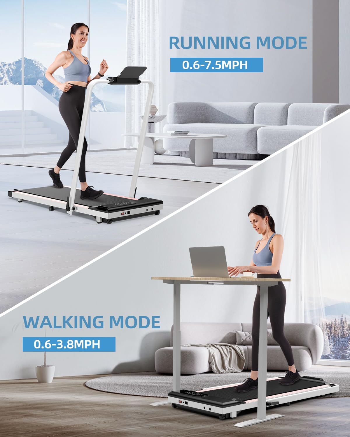 Walking Pad Treadmill with Handle Bar 300 LBS Capacity Foldable Treadmills for Small Space 3-in-1, 3.0HP Portable Under Desk Treadmill for Home Office with LED Display Remote APP Control