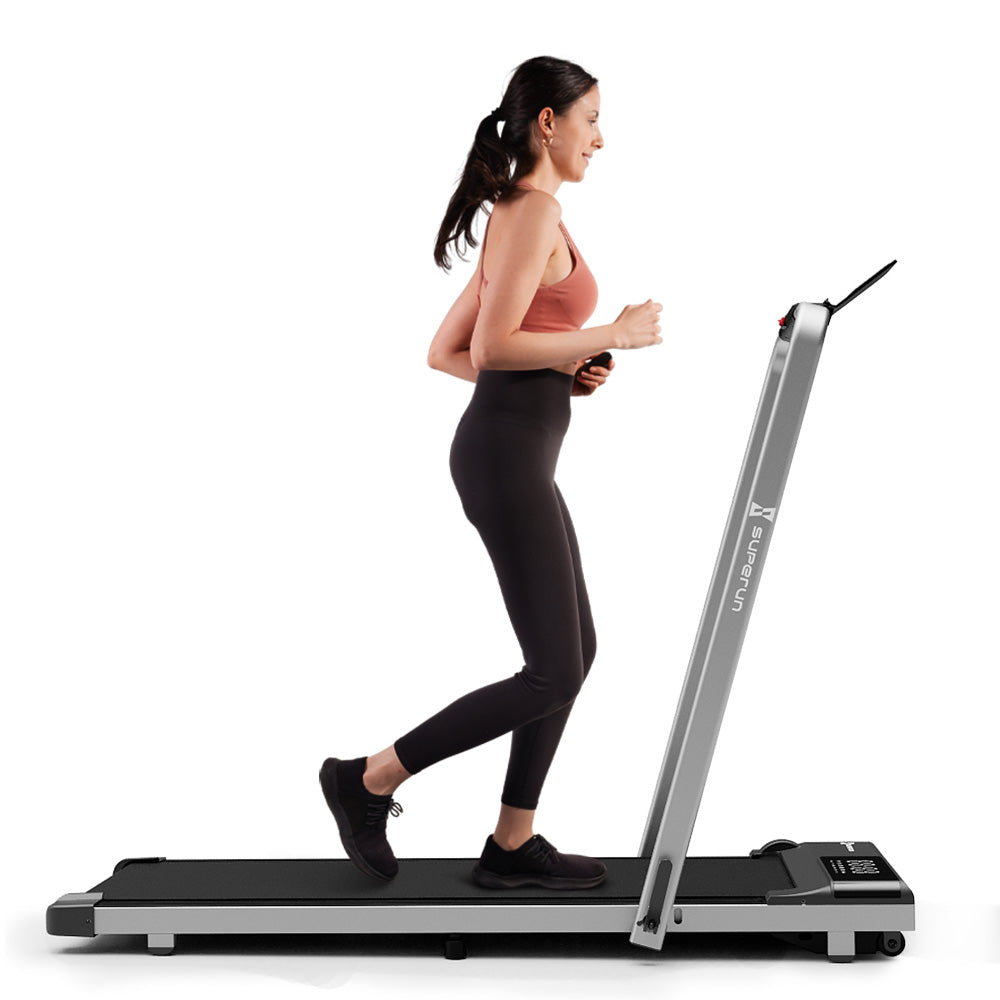 SupeRun® CT04 Foldable 2 in 1 Smart Walking Pad Treadmill with Handrail - Silver