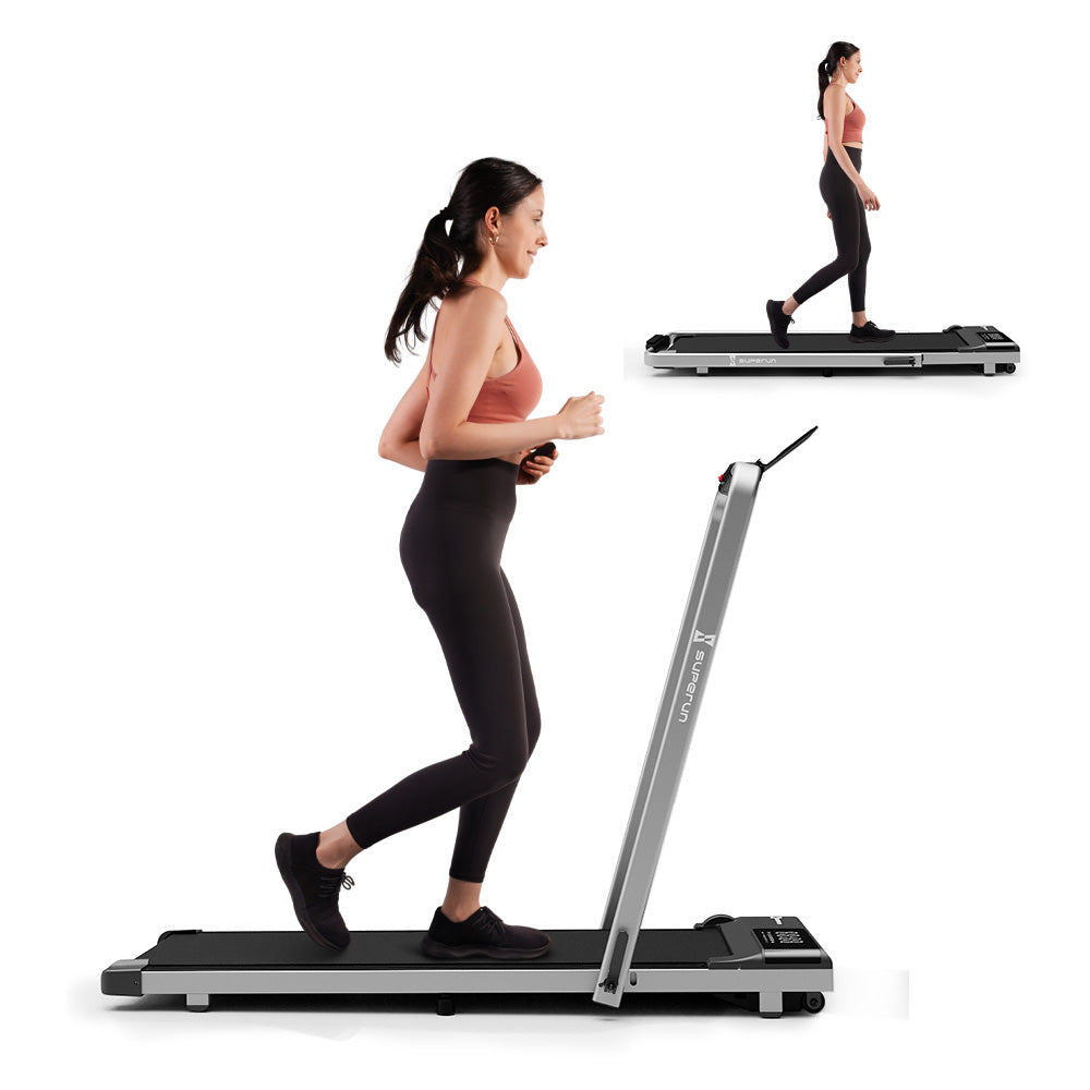 SupeRun® CT04 Foldable 2 in 1 Smart Walking Pad Treadmill with Handrail - Silver