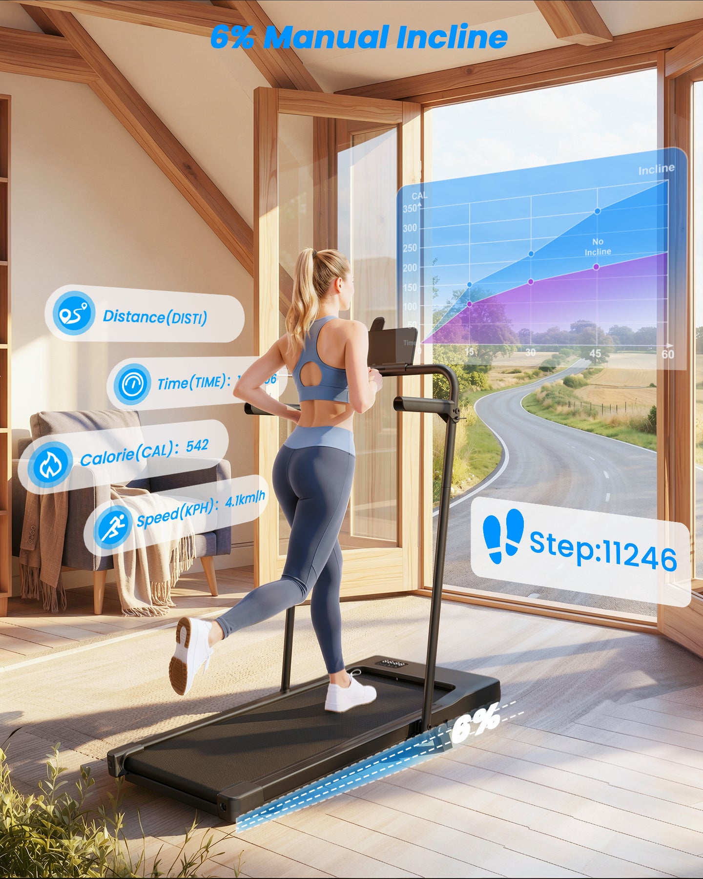 Superun Under Desk Walking Pad Treadmill – Compact Incline Home Office Fitness Walking Machine – BA09